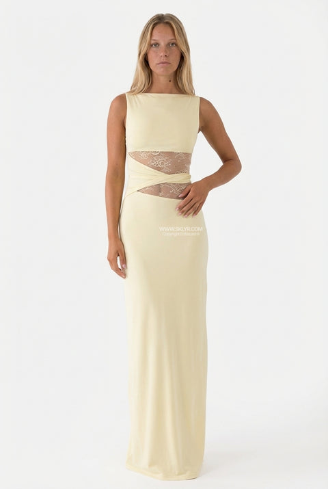 Cremefarbenes, schlankes, säulenförmiges Maxikleid