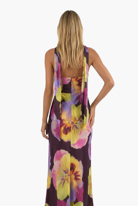 Violett geblümtes Chiffon-Midikleid
