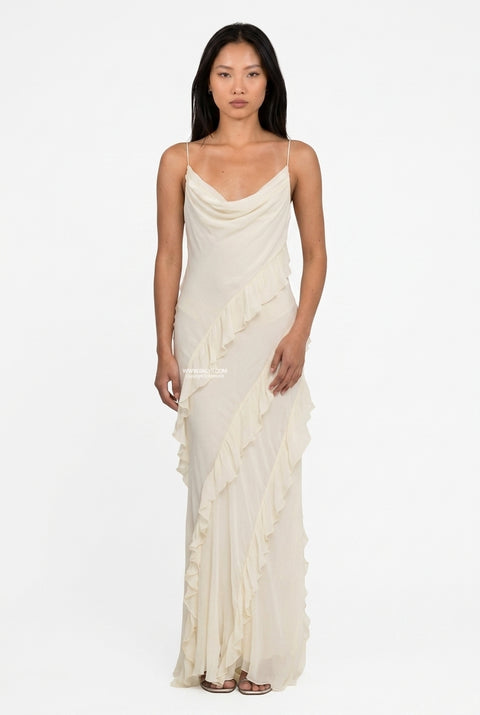 Maxikleid mit Spitzenüberzug in Elfenbein
