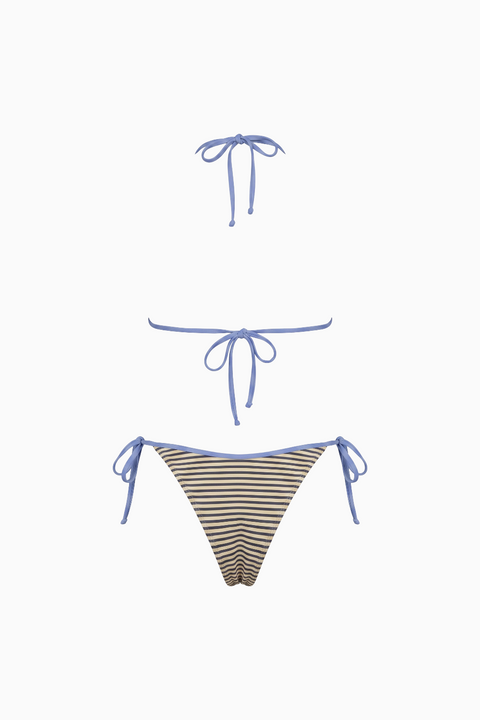 Bikini a triangolo a righe con bordo a contrasto