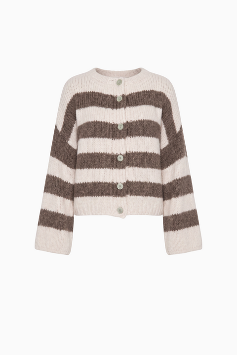 Chunky Two-Tone Striped Knit Cardigan