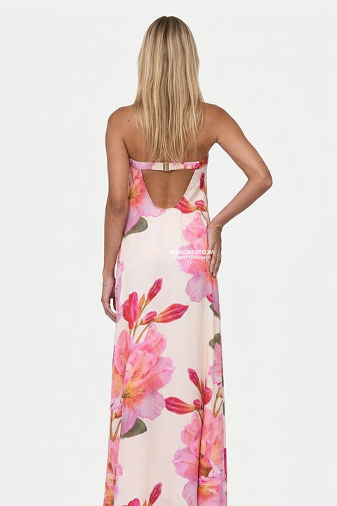 Pink leuchtendes geblümtes Maxikleid