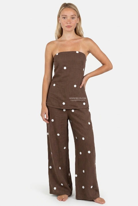 Ensemble ample à pois marron