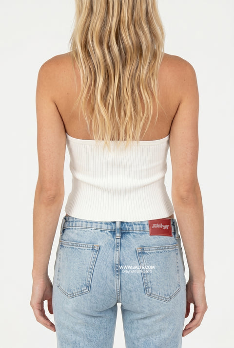 Top halter con bordi a contrasto e apertura sul davanti
