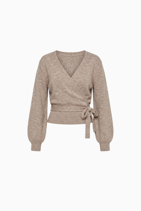 Pull cache-cœur en maille col V gris chiné