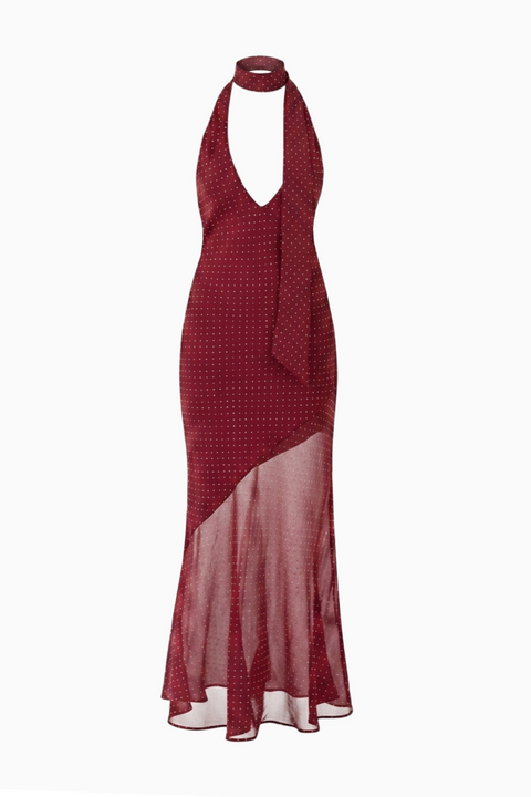 Reichrotes figurbetontes Maxikleid aus Satin