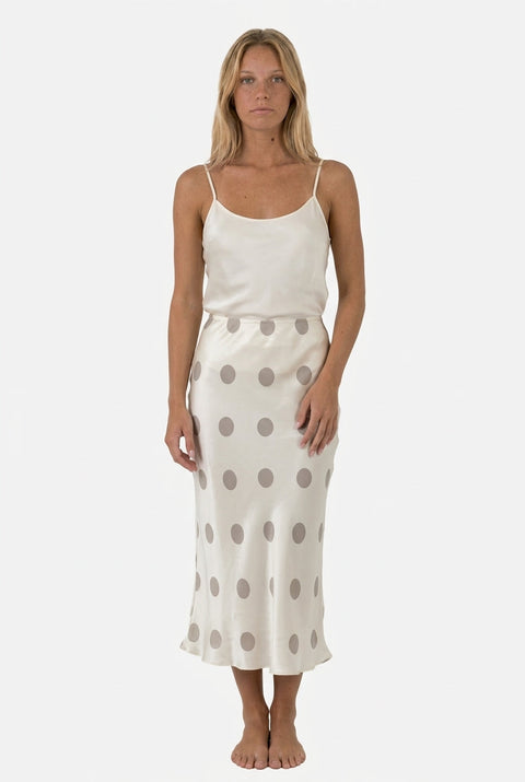 Jupe à pois en satin blanc