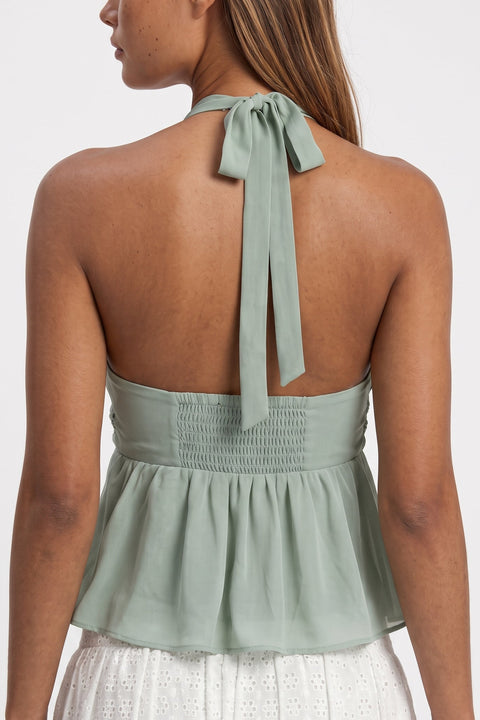 Sage Beaded Chiffon Flyaway Top