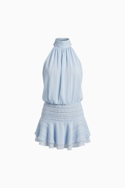 Blue Ruffle-Hem Mini Dress