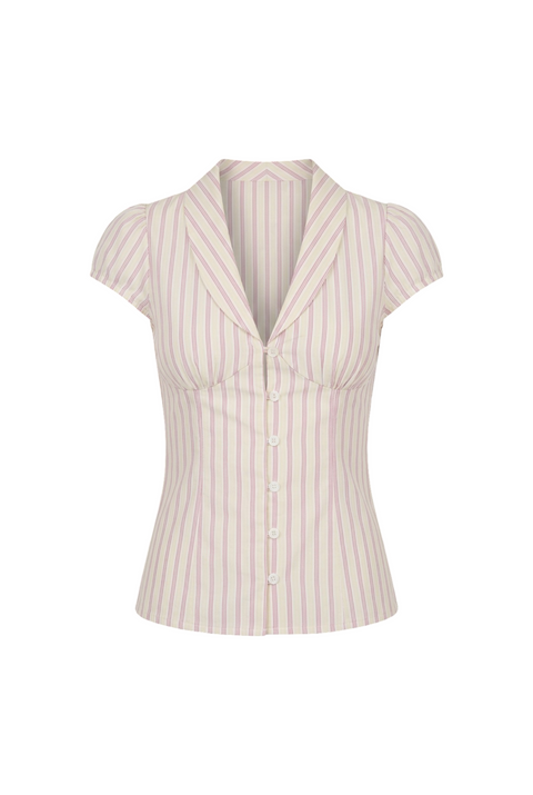 Top bianco a righe con arricciatura e scollo a V