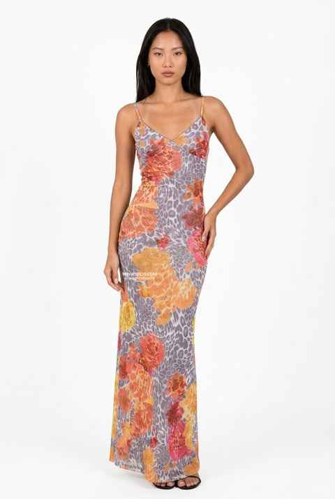 Maxikleid im Schlupfstil mit Blumen- und Animal-Print