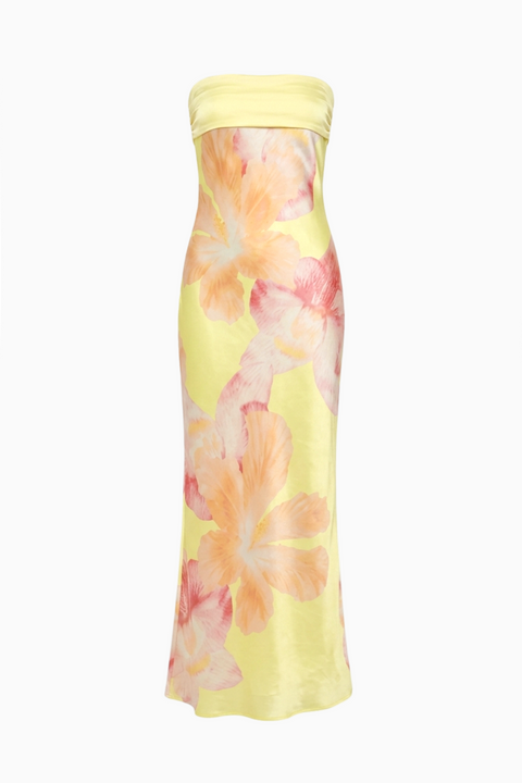 Abstraktes Maxikleid in Orange-Hibiskus