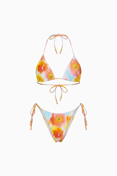 Conjunto de biquíni com cordões e padrão floral