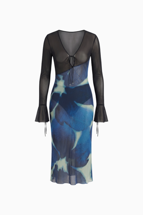 Robe longue en tulle à fleurs avec liens Blue Lagoon