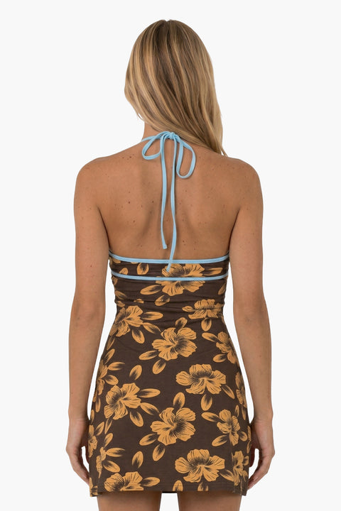 Vestido de praia mini com decote em V e estampado floral