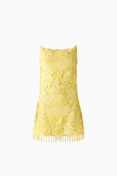 Lemon Yellow Embellished Mini Dress