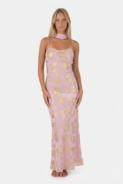 Maxikleid mit Schalkragen in Rouge