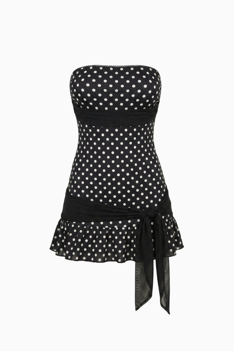 Vestido mini justo preto com bolinhas
