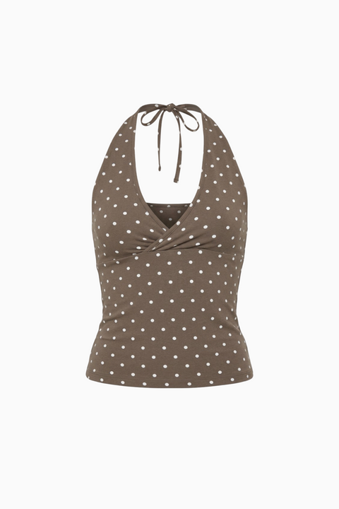 Gepunktetes Wickel-Neckholder-Top