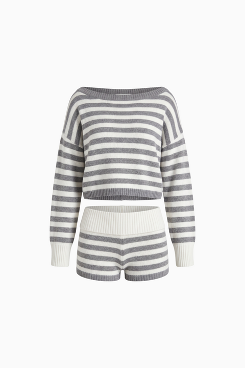 Conjunto a condizer em malha às riscas, confortável