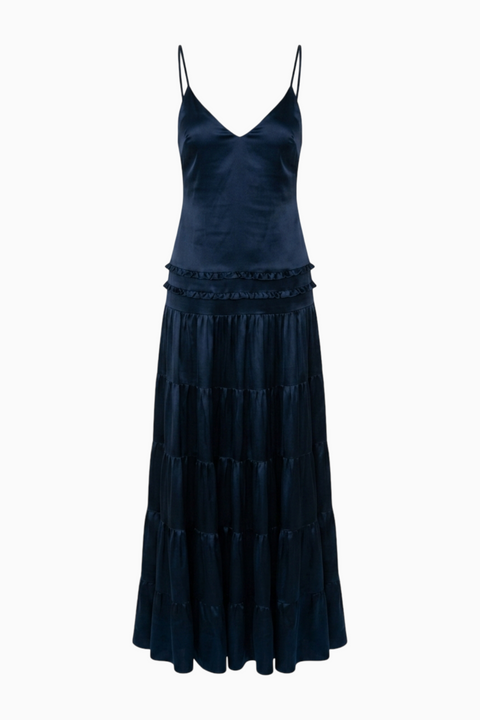 Maxikleid mit weitem Rock in Mitternachtsblau