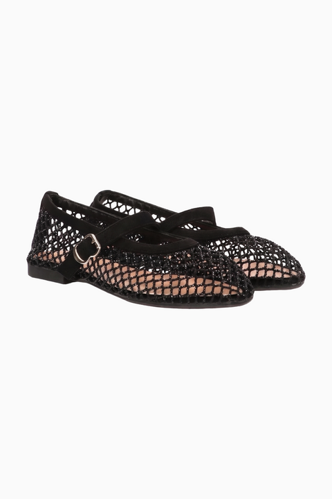 Mesh-Ballerinas mit Schnallenriemen