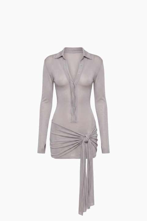 Grey Neck Long Sleeve Mini Dress