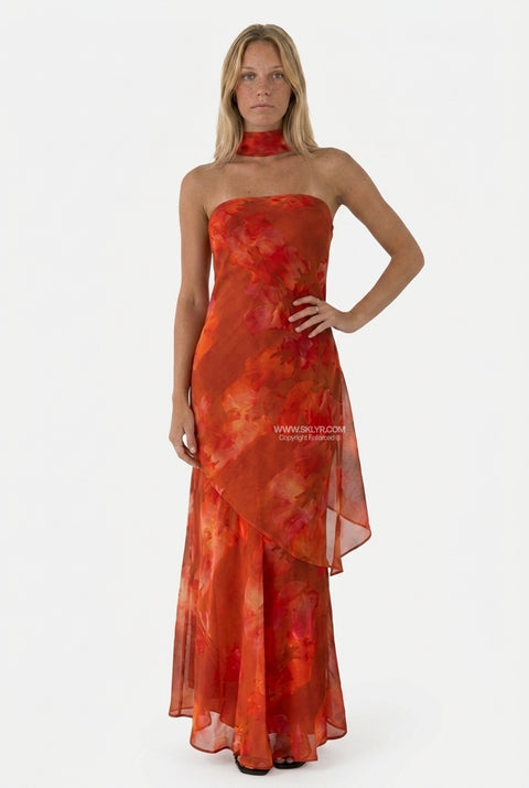 Maxikleid aus Satin in Burnt Orange