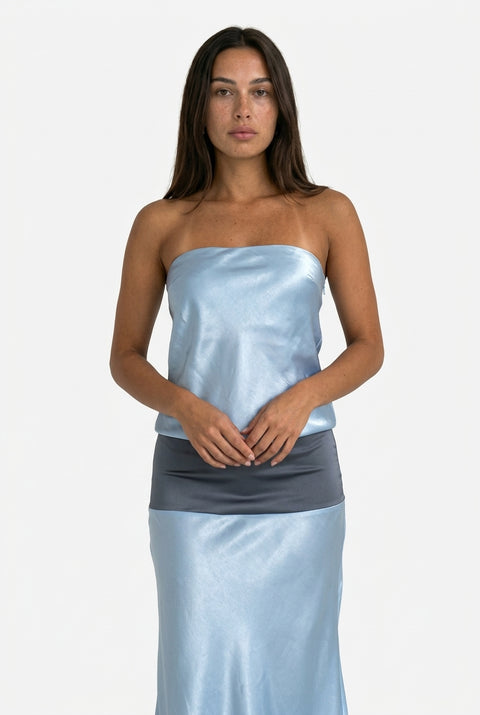 Ice Blue Satin Slip Maxi Dress