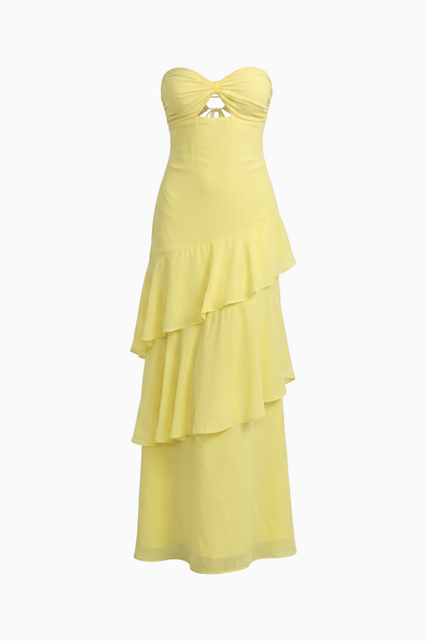Robe longue bustier étagée bleu ciel