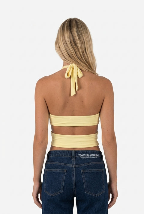 Gelbes geripptes Neckholder-Top mit Cut-Outs