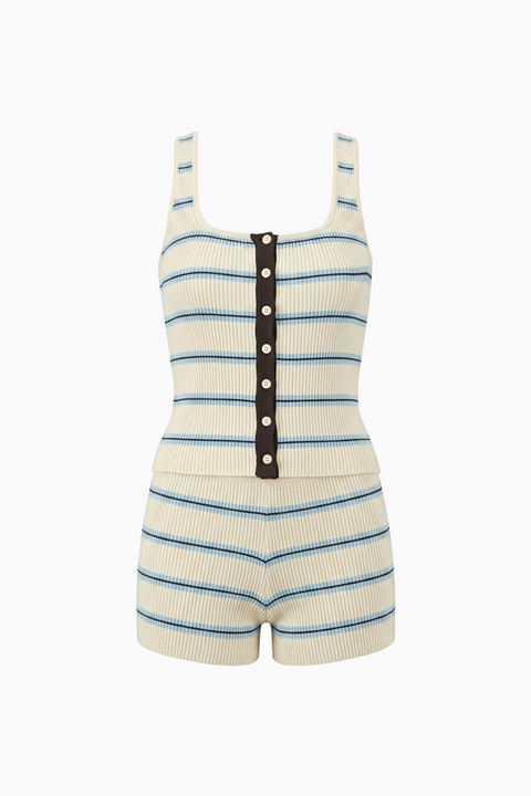 Set mit eckigem Ausschnitt in Creme-Blau gestreift
