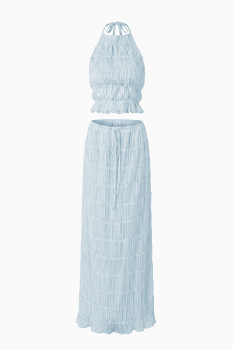 Ensemble haut et jupe bleu clair