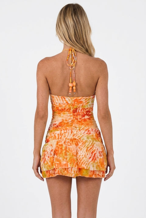 Multicolor Tropical Halter Mini Dress