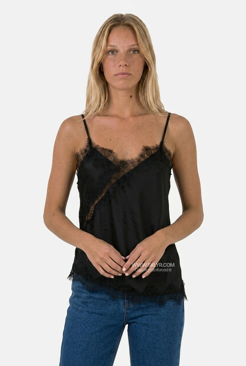 Top preto em cetim com alças finas