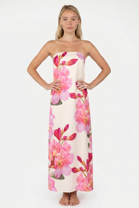 Pink leuchtendes geblümtes Maxikleid