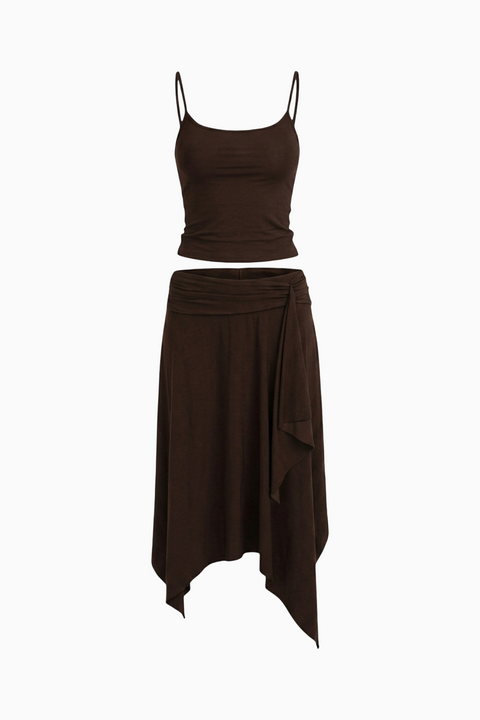 Completo midi marrone cioccolato asimmetrico