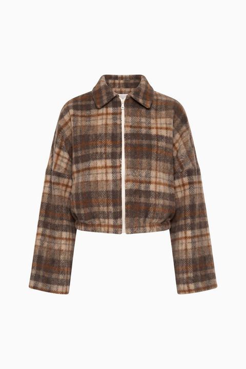 Oversized cropped plaid jacket
