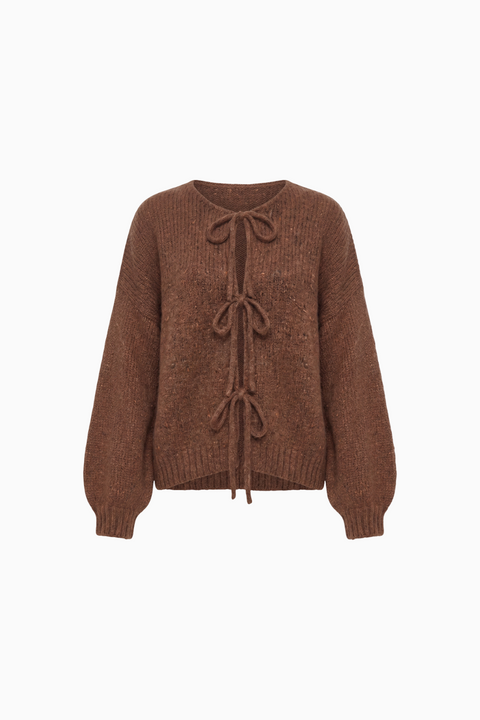Brown Tie-Front Knit Cardigan