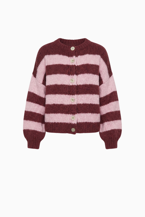 Chunky Two-Tone Striped Knit Cardigan