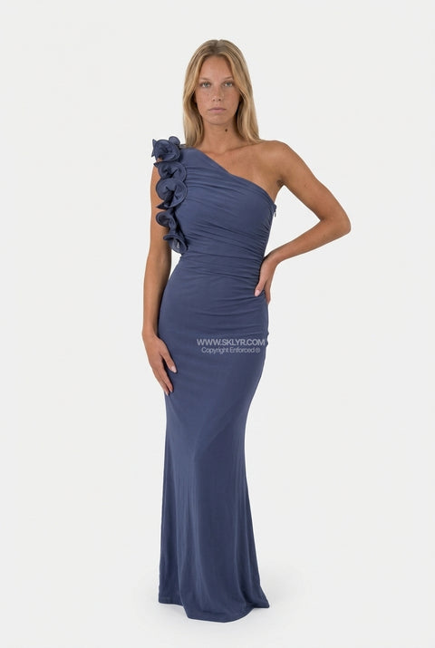 Mint Green One-Shoulder Ruffle Cutout Maxi Dress