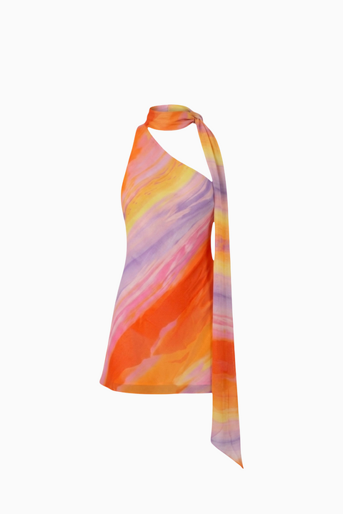 Robe à motif abstrait tourbillonnant orange et violet