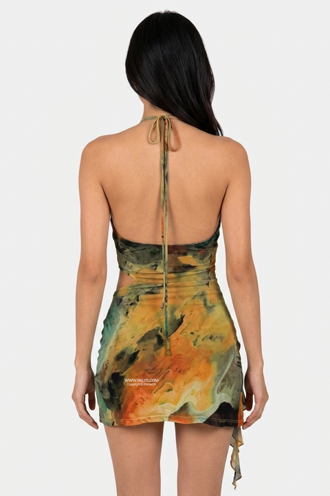 Vestido mini assimétrico drapeado