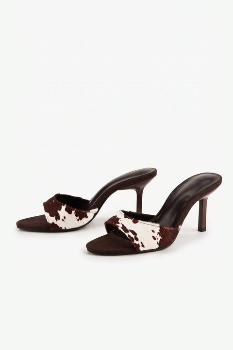 Cow Print Stiletto Mule Sandals