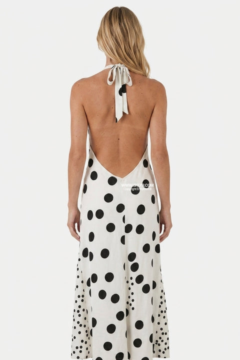 Robe longue dos nu à pois blancs