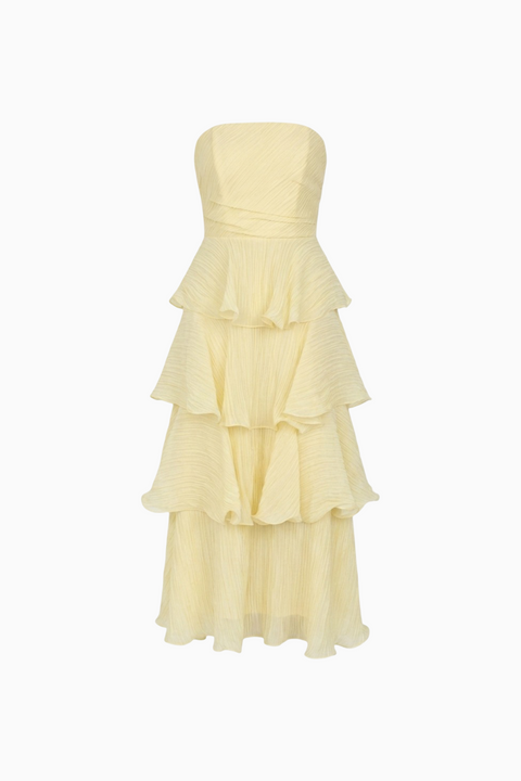 Elegante abito senza spalline a balze
