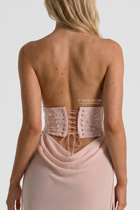 Completo due pezzi sottoveste in raso rosa cipria