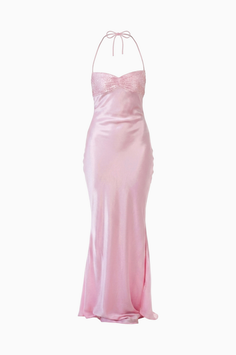 Vestido comprido de alças cor de vinho de corte direito