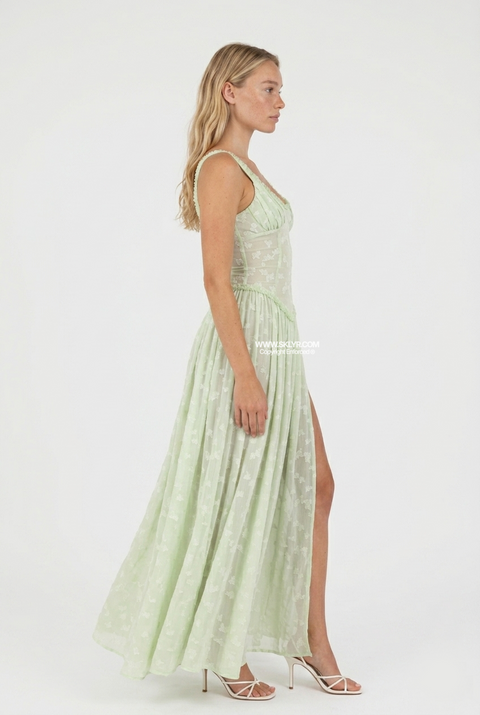 Abito lungo verde menta stile corsetto
