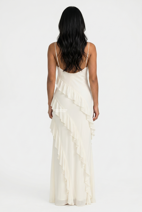 Maxikleid mit Spitzenüberzug in Elfenbein